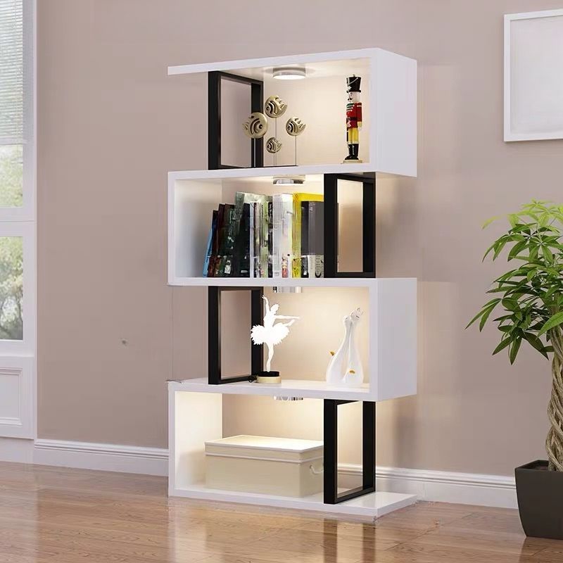 Contemporary Scandinavian Geometric Vertical MDF Steel Bookshelves 3/4/5/6-Tier Open Back Design Standing Shelves For Home Office