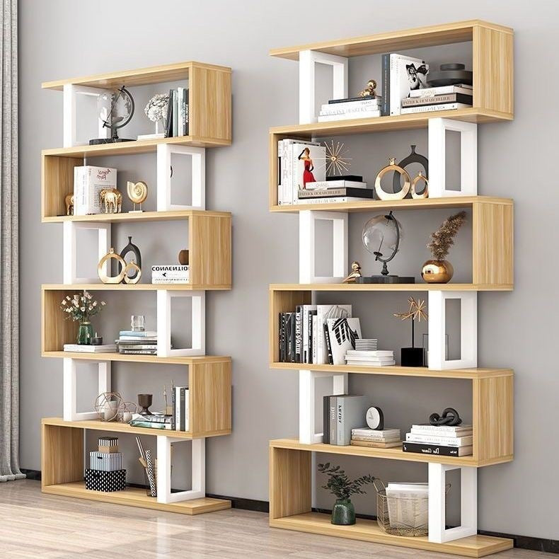 Contemporary Scandinavian Geometric Vertical MDF Steel Bookshelves 3/4/5/6-Tier Open Back Design Standing Shelves For Home Office
