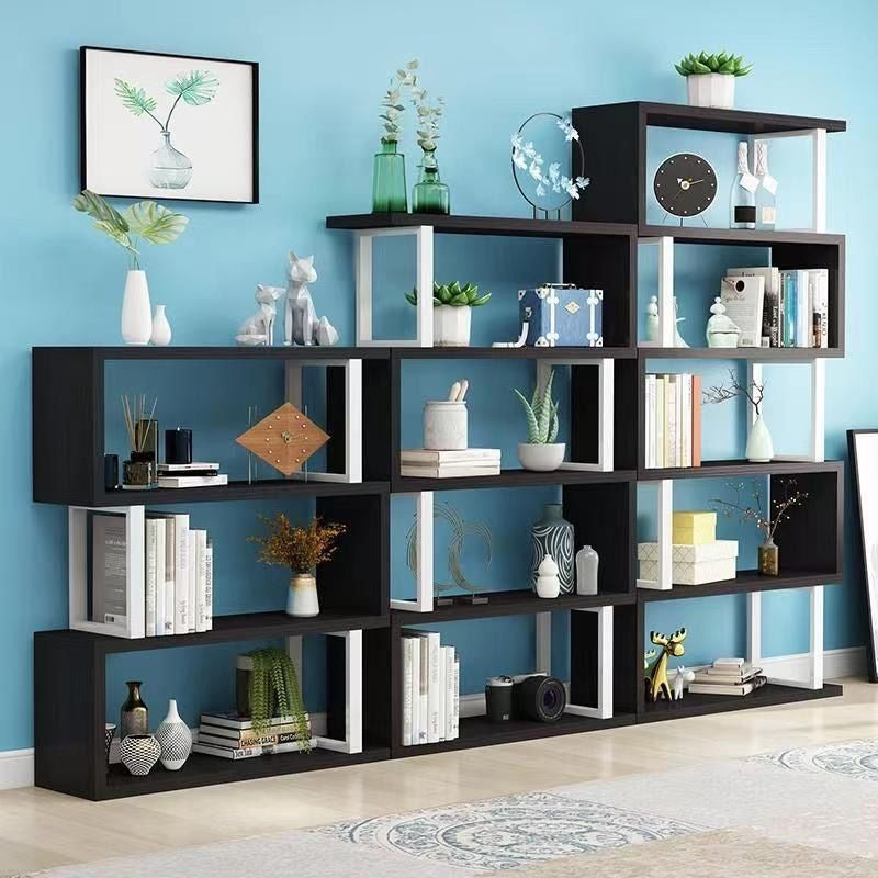 Contemporary Scandinavian Geometric Vertical MDF Steel Bookshelves 3/4/5/6-Tier Open Back Design Standing Shelves For Home Office