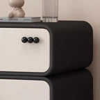 Mesita de noche contemporánea escandinava de panel de densidad de madera rectangular, color crema, con 2 cajones para dormitorio