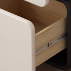 Mesita de noche contemporánea escandinava de panel de densidad de madera rectangular, color crema, con 2 cajones para dormitorio