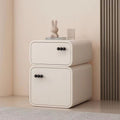 Mesita de noche contemporánea escandinava de panel de densidad de madera rectangular, color crema, con 2 cajones para dormitorio