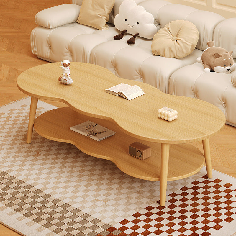 Mesa de centro ovalada de madera MDF con forma de nube moderna minimalista de 1/2 nivel para sala de estar