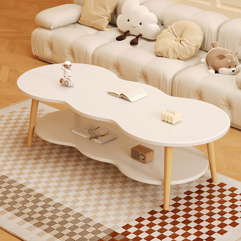 Modern Minimalist Cloud Shape Oval Wood MDF Coffee Table 1/2 Tier For Living Room