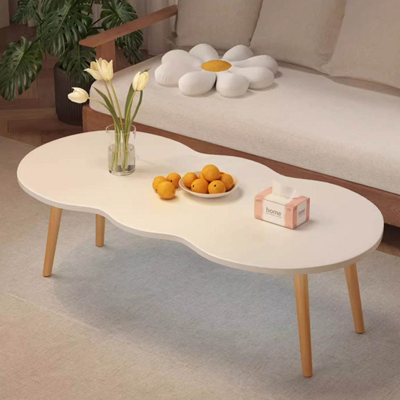 Mesa de centro ovalada de madera MDF con forma de nube moderna minimalista de 1/2 nivel para sala de estar