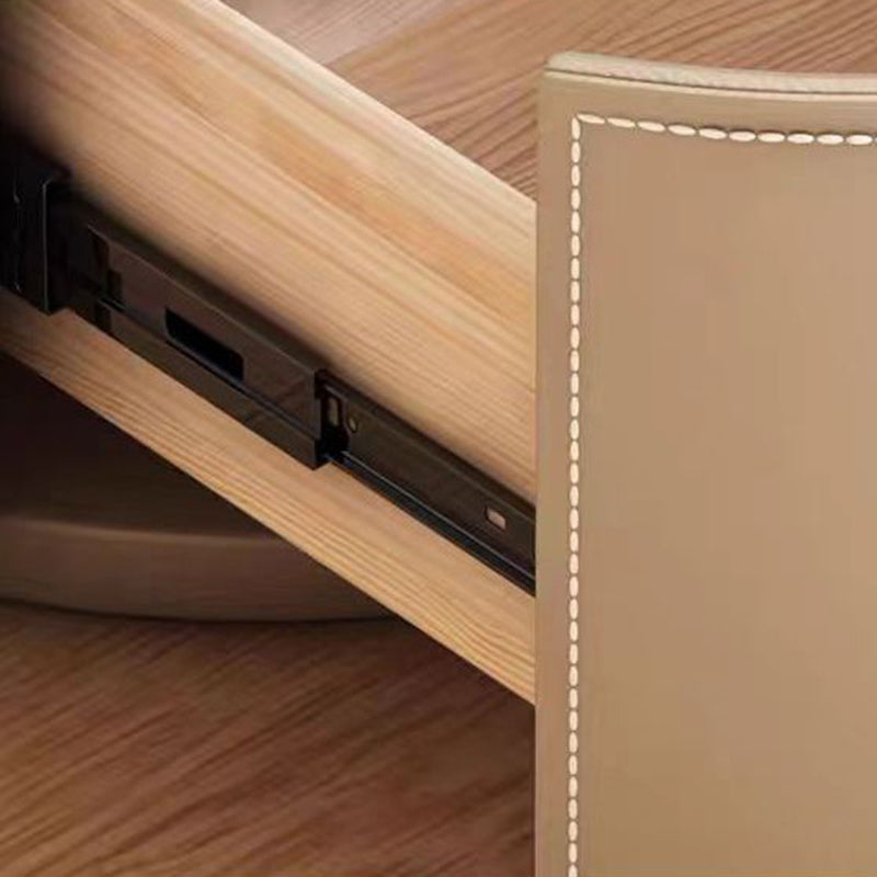 Mesita de noche moderna de lujo redonda de madera contrachapada con piel sintética y 2 cajones para dormitorio