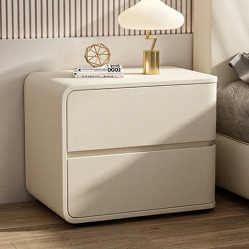 Contemporary Luxury Rectangle Microfiber Leather Solid Wood Plastic Metal Nightstand 2-Drawer For Bedroom