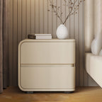 Contemporary Luxury Rectangle Microfiber Leather Solid Wood Plastic Metal Nightstand 2-Drawer For Bedroom