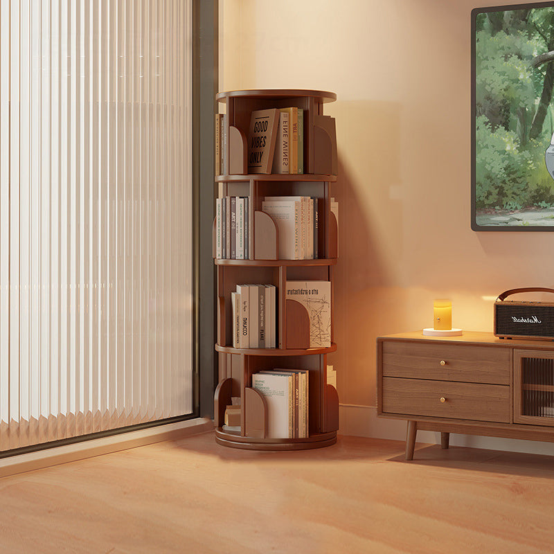 Modern Minimalist Cylindrical Bamboo Metal & MDF Rotatable Floor-Standing Bookshelf 3/4/5/6/7-Tier For Study