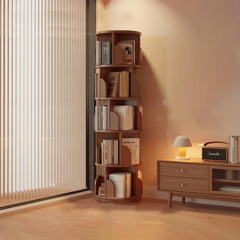 Modern Minimalist Cylindrical Bamboo Metal & MDF Rotatable Floor-Standing Bookshelf 3/4/5/6/7-Tier For Study