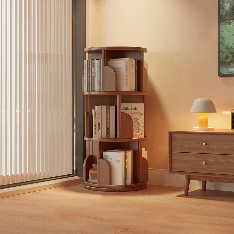 Modern Minimalist Cylindrical Bamboo Metal & MDF Rotatable Floor-Standing Bookshelf 3/4/5/6/7-Tier For Study