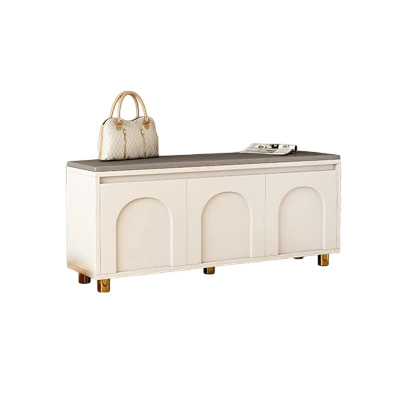 Banco zapatero contemporáneo nórdico rectangular de MDF, piel sintética y esponja, sin respaldo ni apoyabrazos para pasillo
