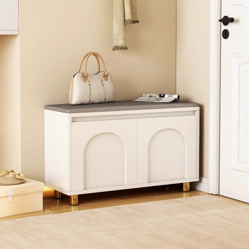 Banco zapatero contemporáneo nórdico rectangular de MDF, piel sintética y esponja, sin respaldo ni apoyabrazos para pasillo
