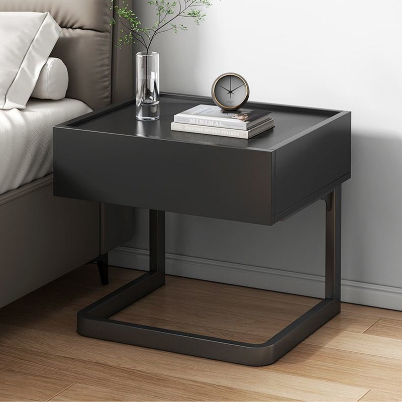 Mesita de noche colgante moderna, minimalista, rectangular, de hierro y madera contrachapada, con 1 cajón, para dormitorio