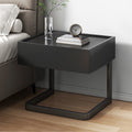 Mesita de noche colgante moderna, minimalista, rectangular, de hierro y madera contrachapada, con 1 cajón, para dormitorio