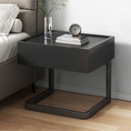 Mesita de noche colgante moderna, minimalista, rectangular, de hierro y madera contrachapada, con 1 cajón, para dormitorio