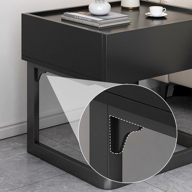 Mesita de noche colgante moderna, minimalista, rectangular, de hierro y madera contrachapada, con 1 cajón, para dormitorio