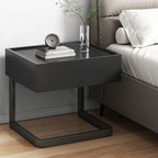Mesita de noche colgante moderna, minimalista, rectangular, de hierro y madera contrachapada, con 1 cajón, para dormitorio