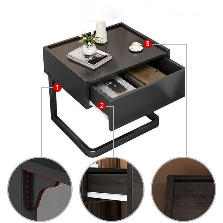 Mesita de noche colgante moderna, minimalista, rectangular, de hierro y madera contrachapada, con 1 cajón, para dormitorio