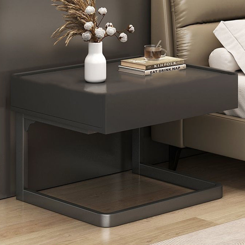 Mesita de noche colgante moderna, minimalista, rectangular, de hierro y madera contrachapada, con 1 cajón, para dormitorio