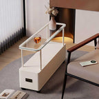 Mesita auxiliar movible con 1 cajón para dormitorio, rectangular, ultraestrecha, moderna y minimalista, con tablero de partículas de metal y vidrio templado