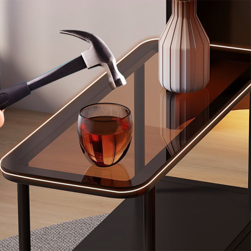 Mesita auxiliar movible con 1 cajón para dormitorio, rectangular, ultraestrecha, moderna y minimalista, con tablero de partículas de metal y vidrio templado