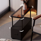 Mesita auxiliar movible con 1 cajón para dormitorio, rectangular, ultraestrecha, moderna y minimalista, con tablero de partículas de metal y vidrio templado