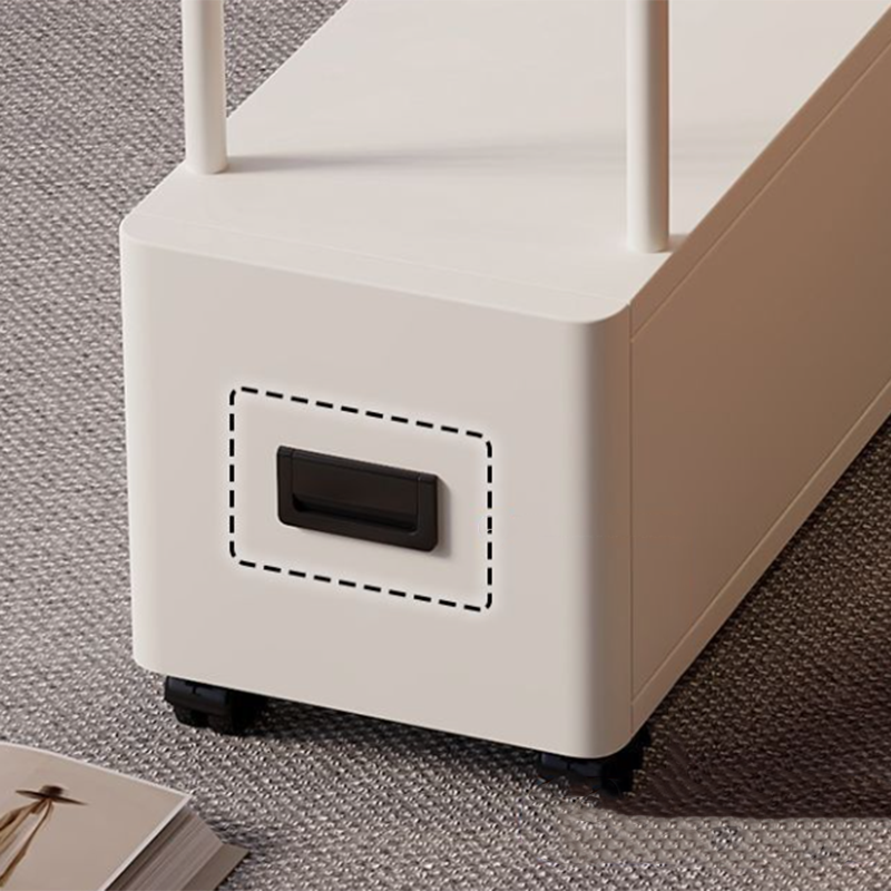 Mesita auxiliar movible con 1 cajón para dormitorio, rectangular, ultraestrecha, moderna y minimalista, con tablero de partículas de metal y vidrio templado