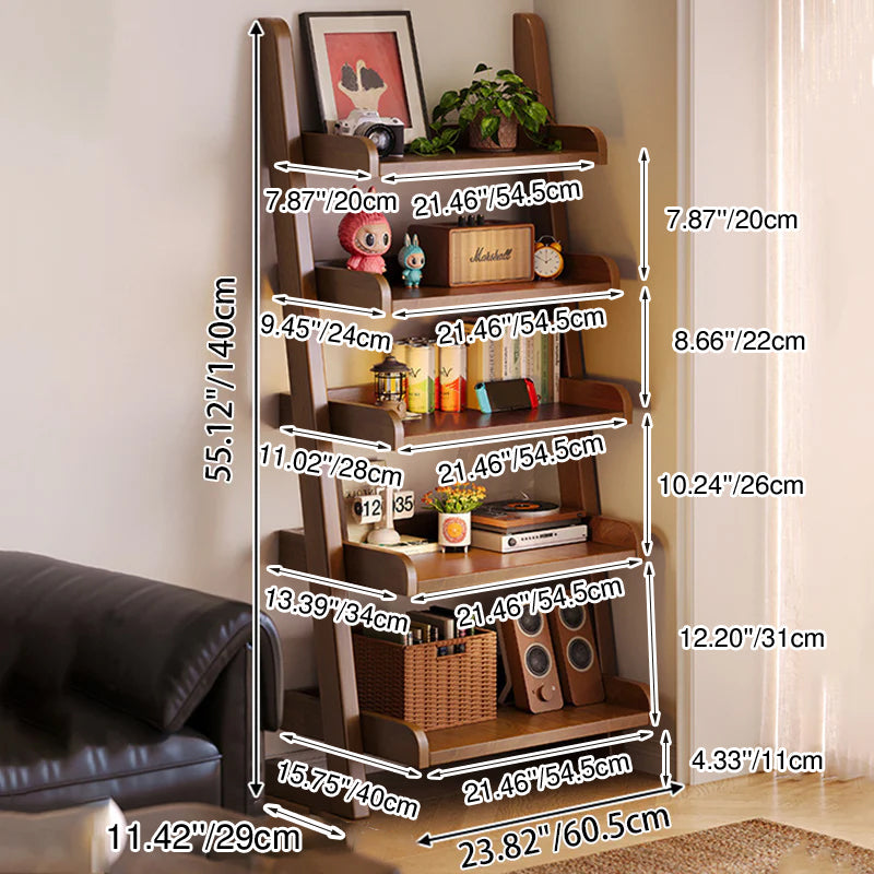 Modern Minimalist Trapezoid Rubberwood Solid Wood Sandwich Panel Floor-Standing Bookshelf 4/5-Shelf For Study