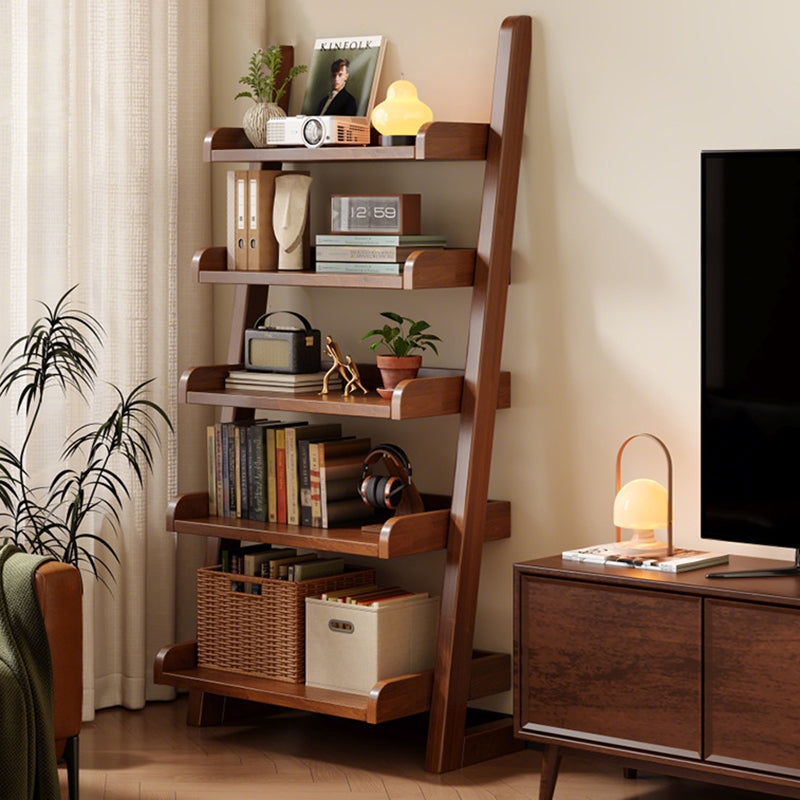 Modern Minimalist Trapezoid Rubberwood Solid Wood Sandwich Panel Floor-Standing Bookshelf 4/5-Shelf For Study