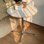 Mesa de comedor redonda moderna minimalista de madera contrachapada, acero inoxidable y aluminio, de 1 nivel, para comedor y cocina