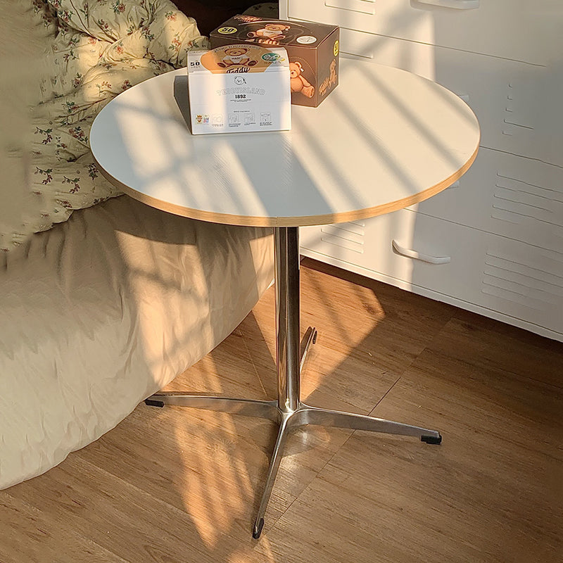 Mesa de comedor redonda moderna minimalista de madera contrachapada, acero inoxidable y aluminio, de 1 nivel, para comedor y cocina