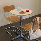 Mesa de comedor redonda moderna minimalista de madera contrachapada, acero inoxidable y aluminio, de 1 nivel, para comedor y cocina