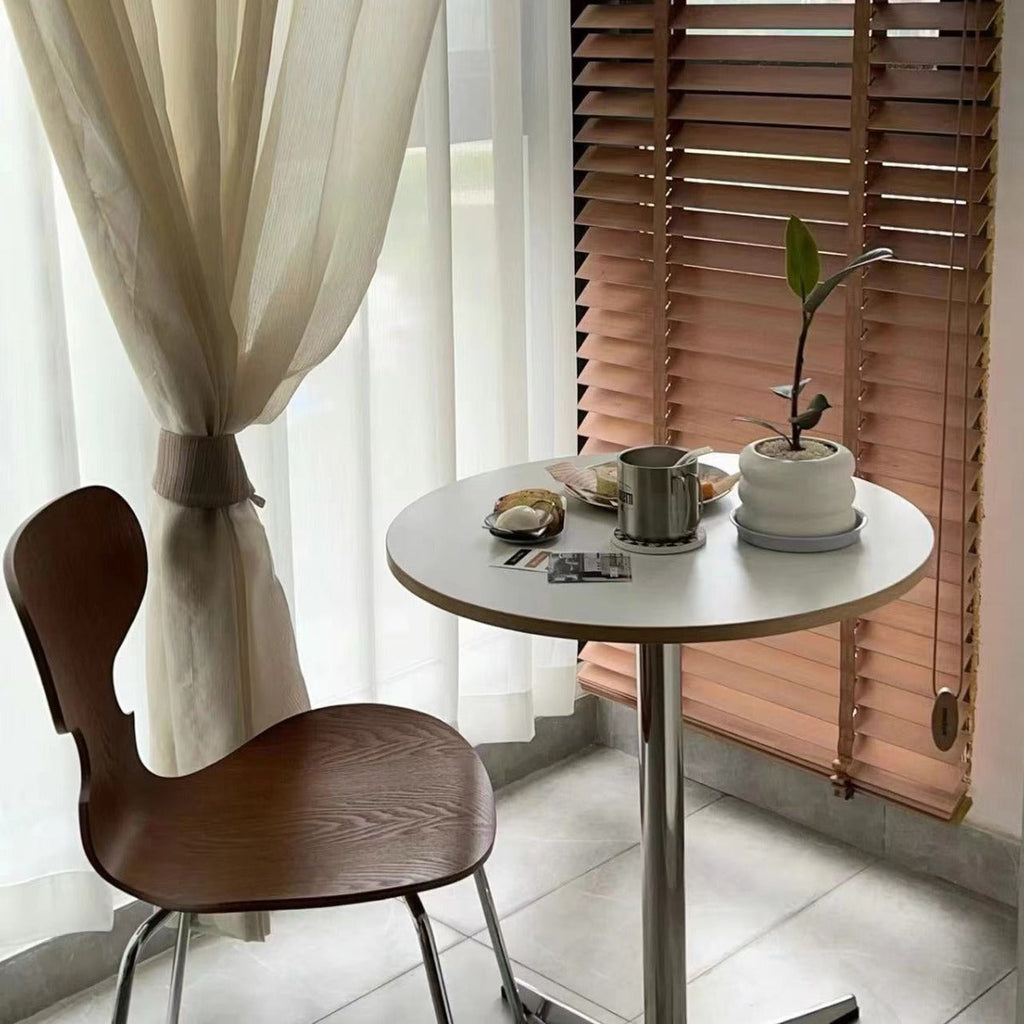 Mesa de comedor redonda moderna minimalista de madera contrachapada, acero inoxidable y aluminio, de 1 nivel, para comedor y cocina