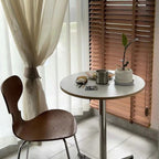 Mesa de comedor redonda moderna minimalista de madera contrachapada, acero inoxidable y aluminio, de 1 nivel, para comedor y cocina