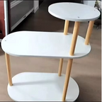 Modern Minimalist Round Oval Plank Solid Wood End Table 3-Tier For Living Room
