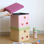 Contemporary Square Kids Stool – Foldable MDF & Cotton, Low Seat with Built-In Storage for Entryway or Living Room