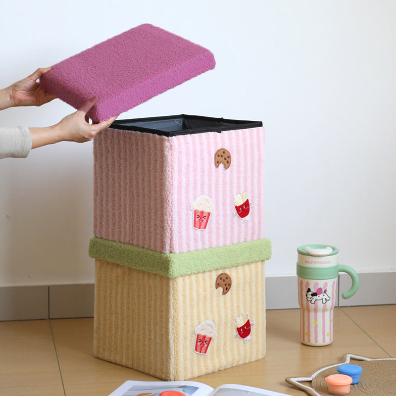 Contemporary Square Kids Stool – Foldable MDF & Cotton, Low Seat with Built-In Storage for Entryway or Living Room
