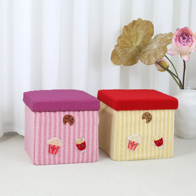 Contemporary Square Kids Stool – Foldable MDF & Cotton, Low Seat with Built-In Storage for Entryway or Living Room