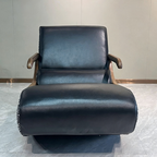 Timeless Retro Lounge Chair — Sturdy Genuine Leather Backrest & Armrests, Perfect Bedroom Accent