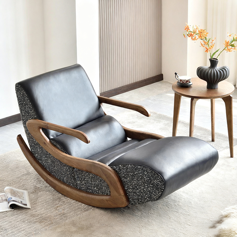Timeless Retro Lounge Chair — Sturdy Genuine Leather Backrest & Armrests, Perfect Bedroom Accent