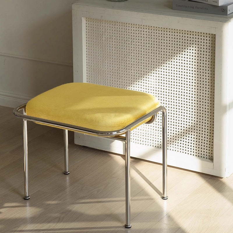 Contemporary Scandinavian Square Cotton Linen Upholstered Stainless Steel Frame Vanity Stool Backless For Bedroom