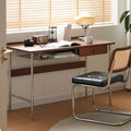 Modern Minimalist Rectangular Solid Wood Stainless Steel Desk 4-Leg 1-Drawer For Home Office