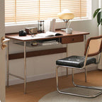 Modern Minimalist Rectangular Solid Wood Stainless Steel Desk 4-Leg 1-Drawer For Home Office
