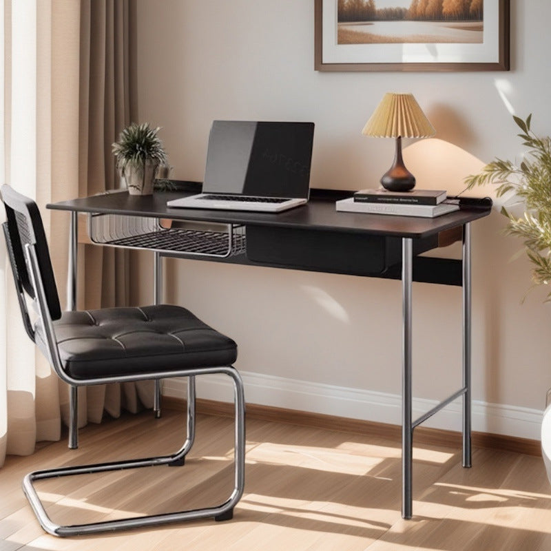 Modern Minimalist Rectangular Solid Wood Stainless Steel Desk 4-Leg 1-Drawer For Home Office