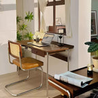 Modern Minimalist Rectangular Solid Wood Stainless Steel Desk 4-Leg 1-Drawer For Home Office