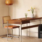 Modern Minimalist Rectangular Solid Wood Stainless Steel Desk 4-Leg 1-Drawer For Home Office