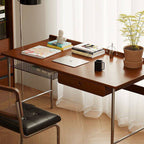Modern Minimalist Rectangular Solid Wood Stainless Steel Desk 4-Leg 1-Drawer For Home Office