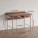 Modern Minimalist Rectangular Solid Wood Stainless Steel Desk 4-Leg 1-Drawer For Home Office