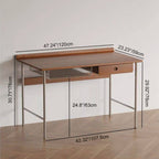 Modern Minimalist Rectangular Solid Wood Stainless Steel Desk 4-Leg 1-Drawer For Home Office